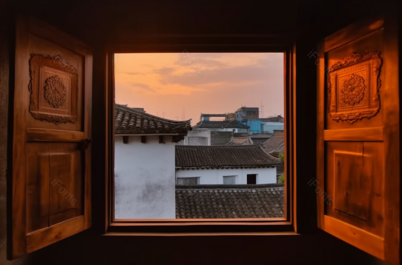 杭州富阳市龙门古镇窗外景观摄影图,高清,摄影图,摄影图片,图片大全,摄影图免费下载